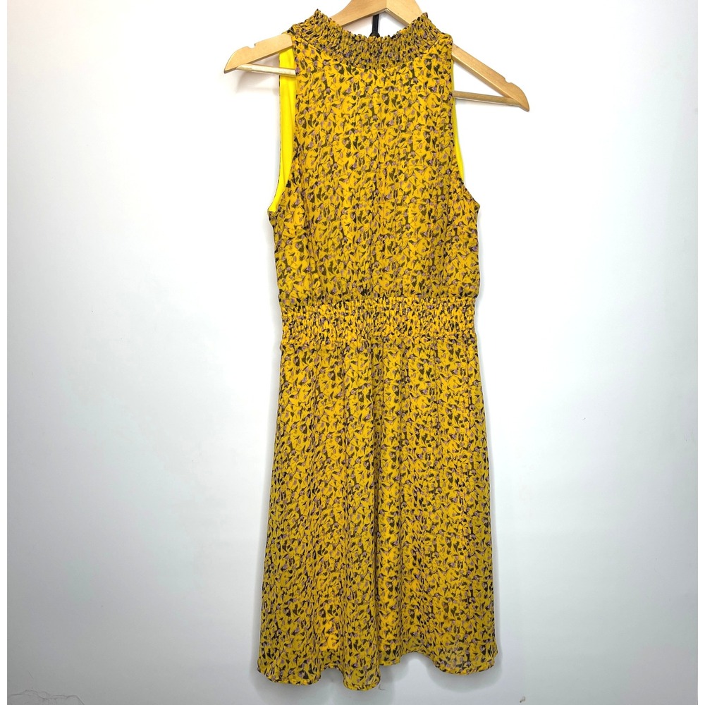 Sam Edelman Yellow Floral Smocked High Neck‎ Sleeveless Dress Size 4